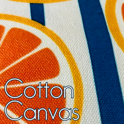  throw pillow case with a pattern featuring orange and slices on a blue and white background left coast supply