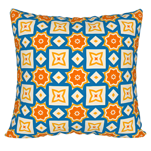 Orange and blue pattern pillow case.