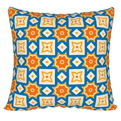 Orange and blue pattern pillow case.