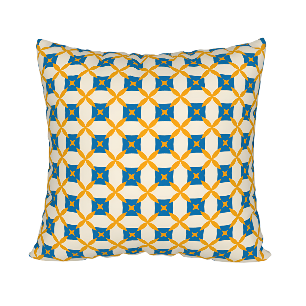 Yellow and blue pattern pillow case.