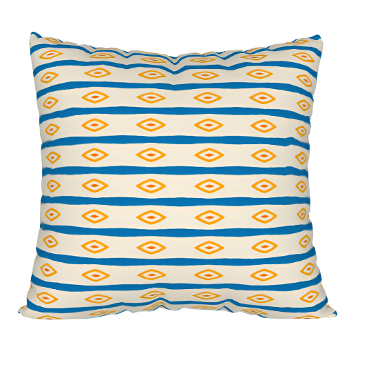 throw pillow case with a geometric pattern featuring blue and yellow colors. Left Coast Supply