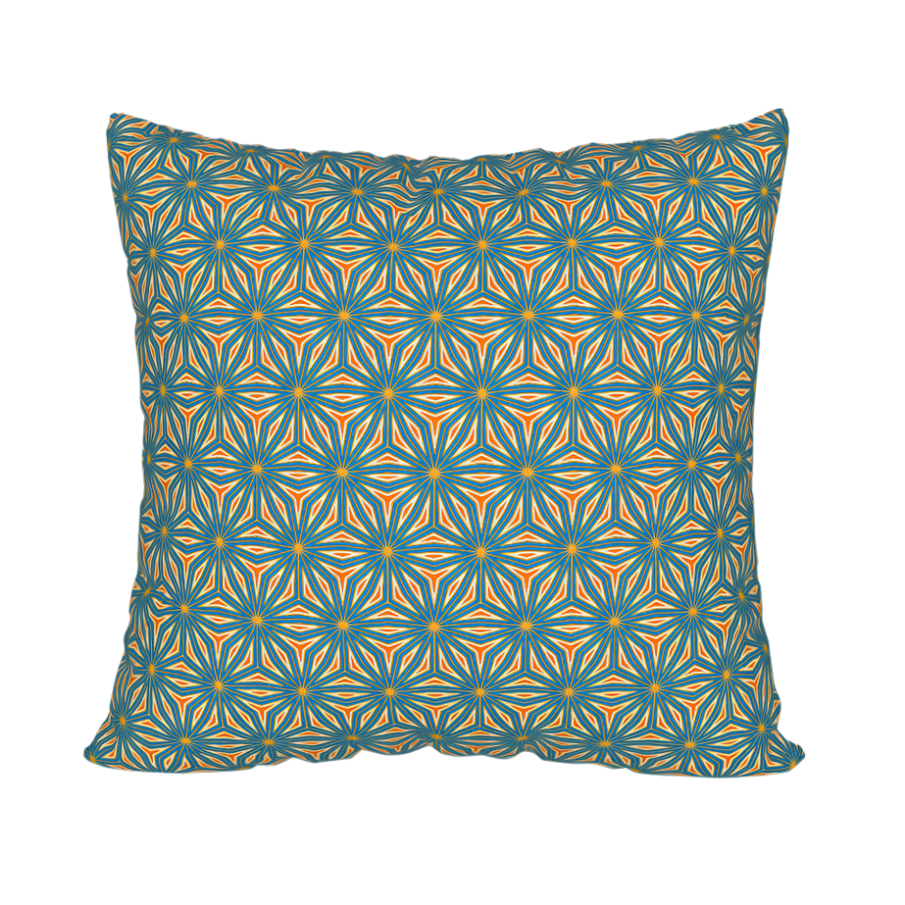 Blue and orange pattern pillow case.