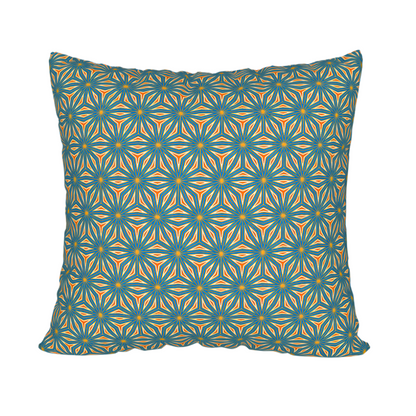Blue and orange pattern pillow case.