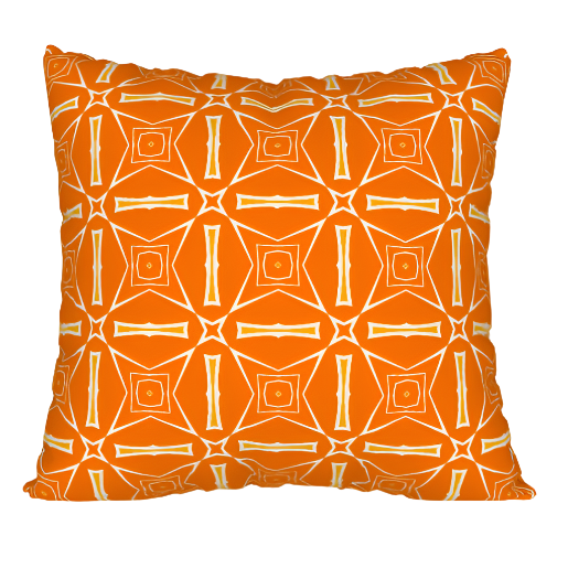Orange pillow case with a vintage tiki print.