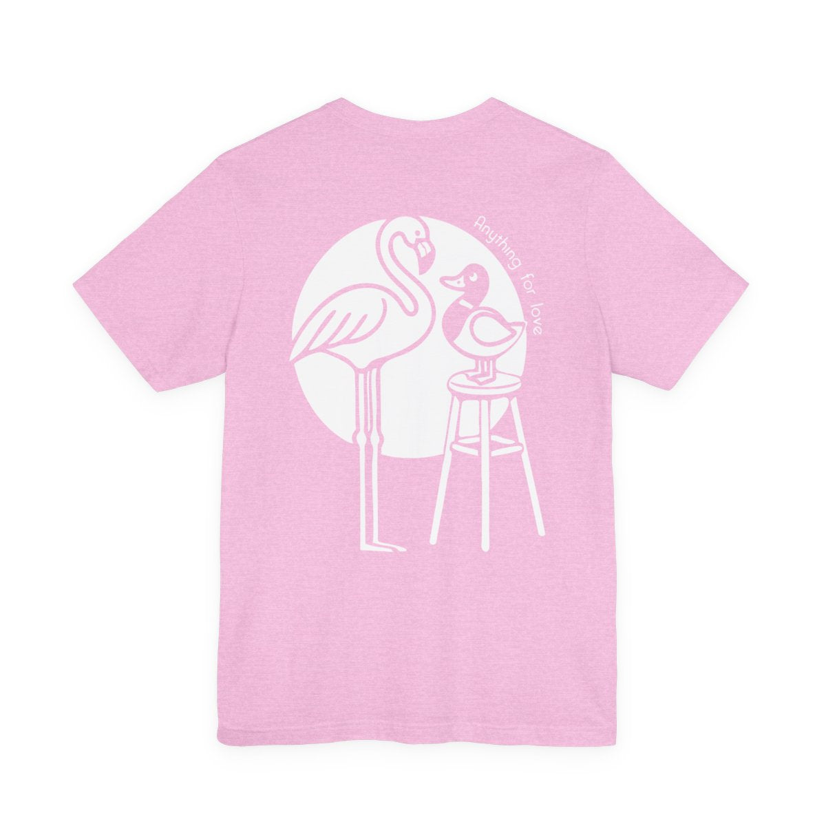 Pink t-shirt with white flamingo and duck design on the back Left Coast Supply