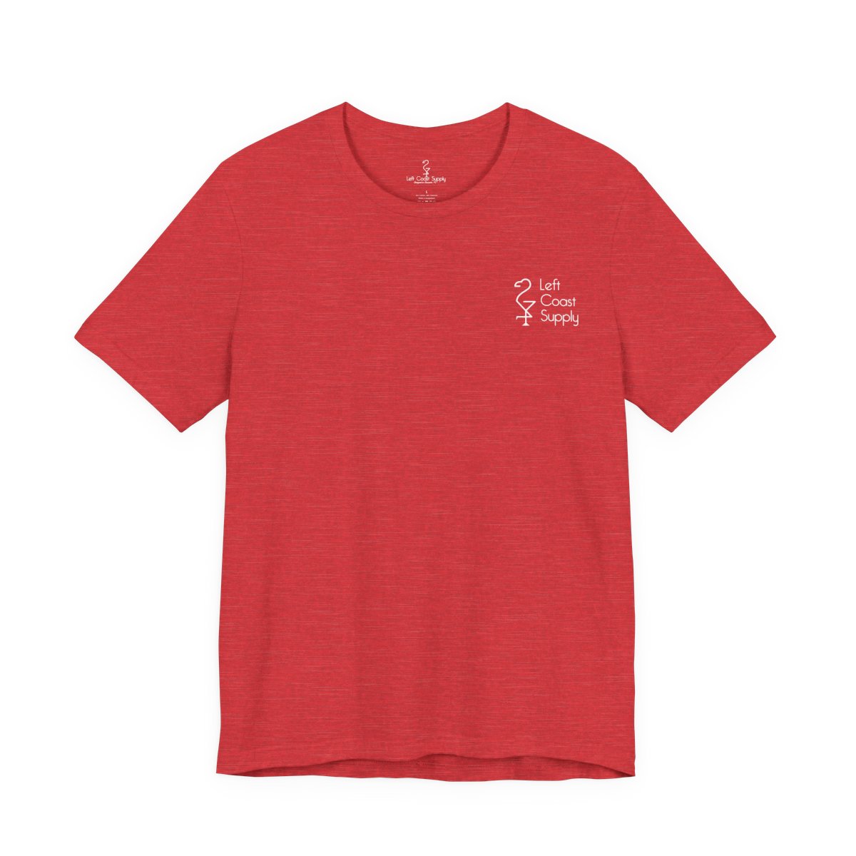 Pink t-shirt with white flamingo and duck design on the back Left Coast Supply