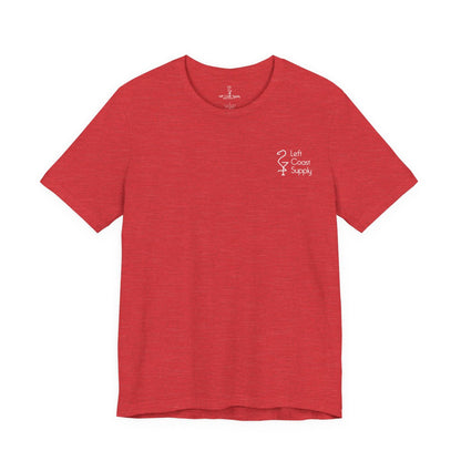 Pink t-shirt with white flamingo and duck design on the back Left Coast Supply