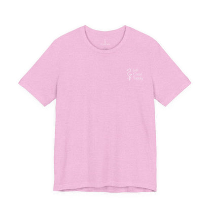 Pink t-shirt with white flamingo and duck design on the back Left Coast Supply