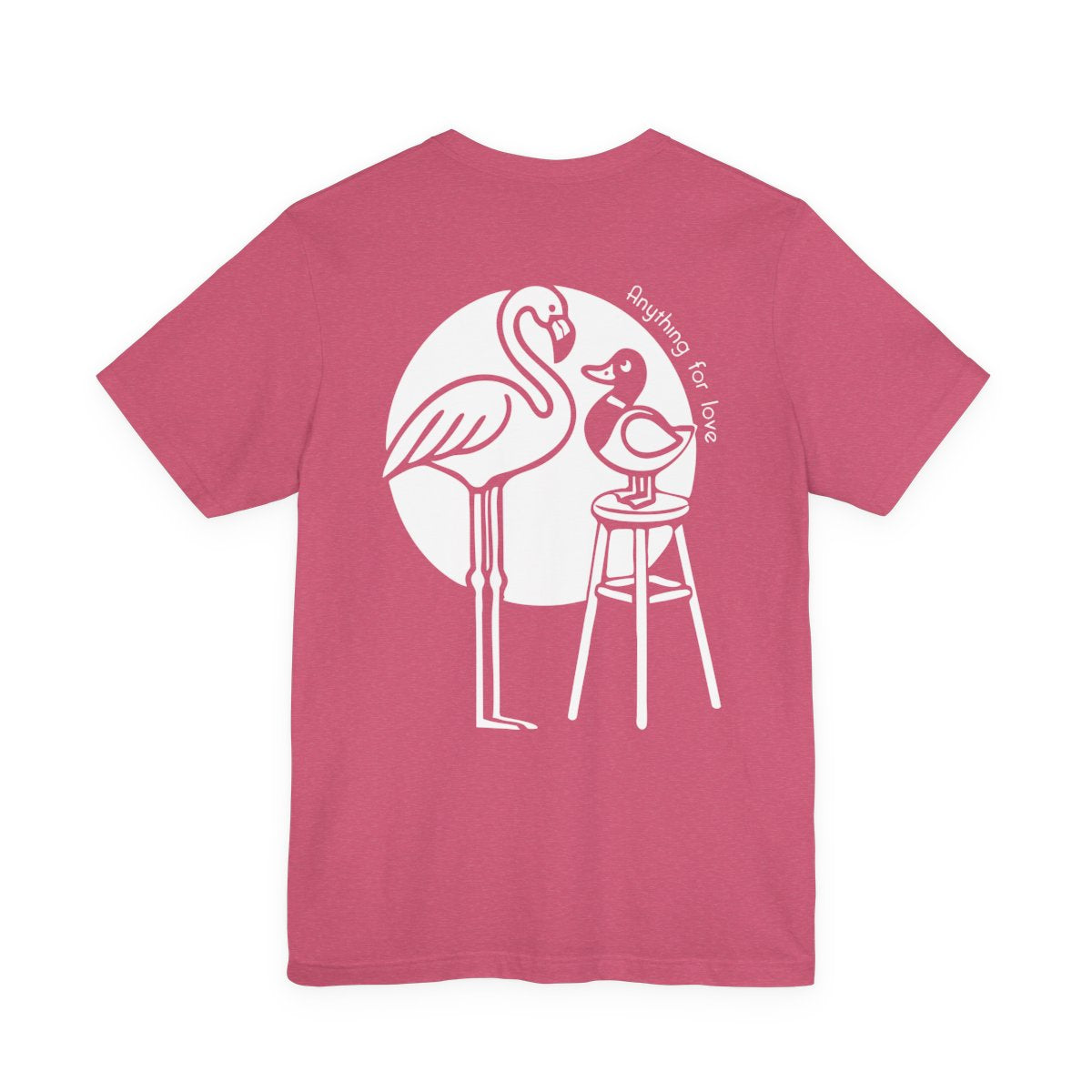 Pink t-shirt with white flamingo and duck design on the back Left Coast Supply