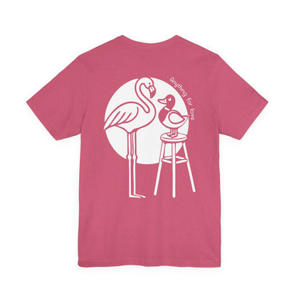 Pink t-shirt with white flamingo and duck design on the back Left Coast Supply