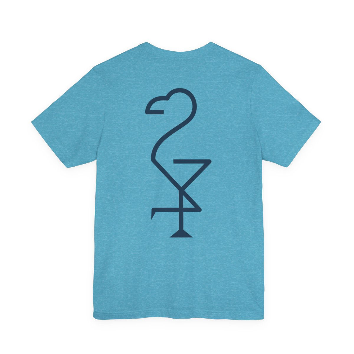 Blue t-shirt with a black flamingo design on the back Left Coast Supply