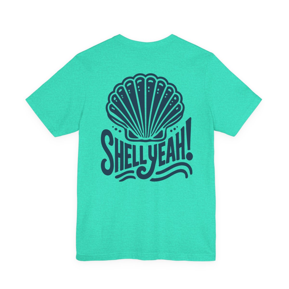 Turquoise t-shirt with a shell graphic and 'Shell Yeah!' text Left Coast Supply