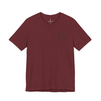 Maroon t-shirt with a can of cranberry sauce graphic on the back, Left Coast Supply