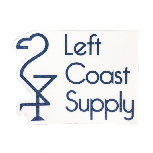 A navy blue logo sticker for Left Coast Supply