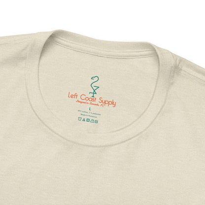 Beige t-shirt with a tropical Santa Claus graphic and 'Christmas Spirits'. Left Coast Supply