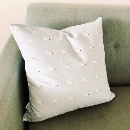 Light blue pillow case with seagulls. Left Coast Supply