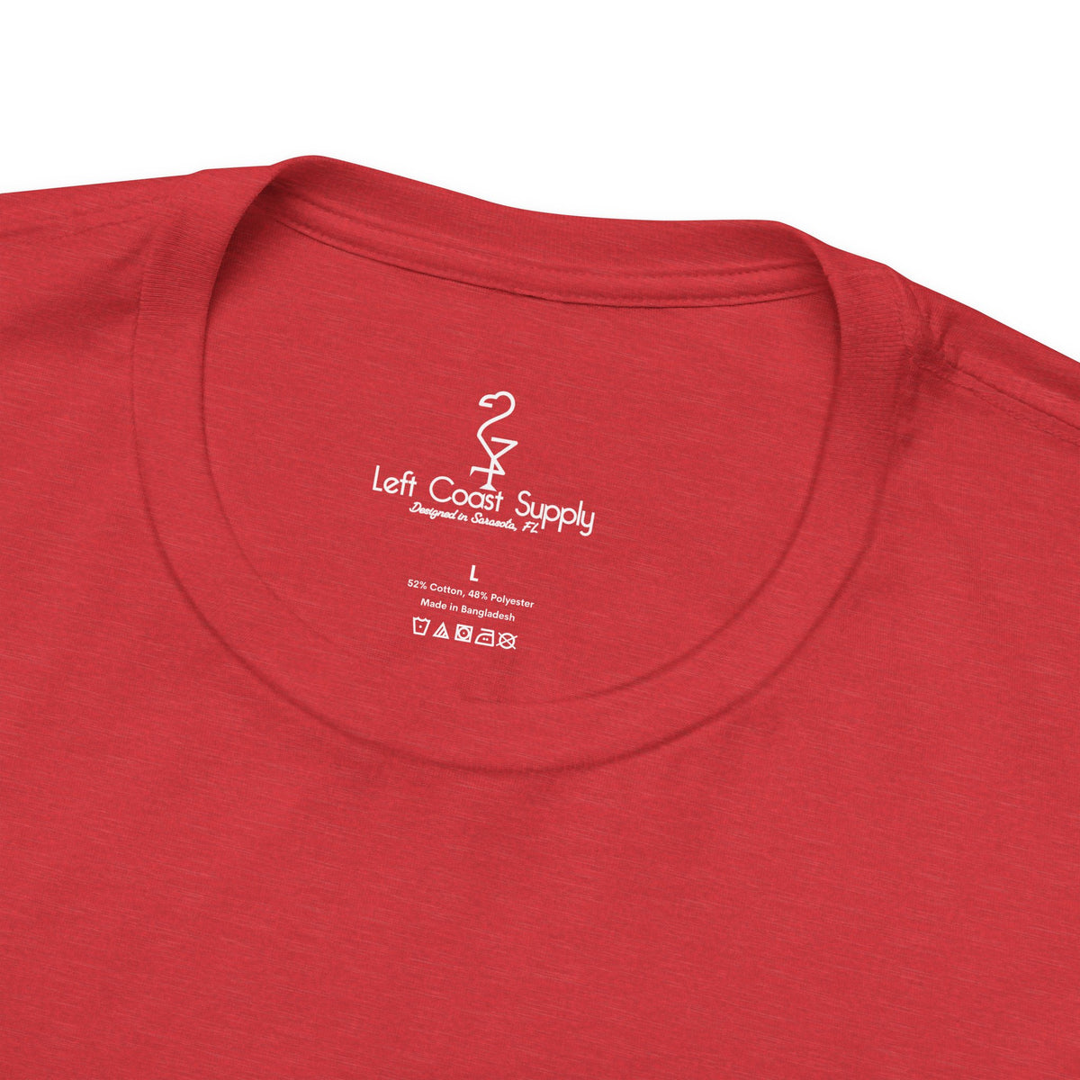 Pink t-shirt with white flamingo and duck design on the back Left Coast Supply