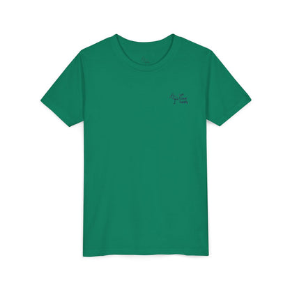 Green kids' t-shirt with a graphic of an ibis bird holding a pot of gold and the text 'Kiss Me I'm Ibis'. Left Coast Supply