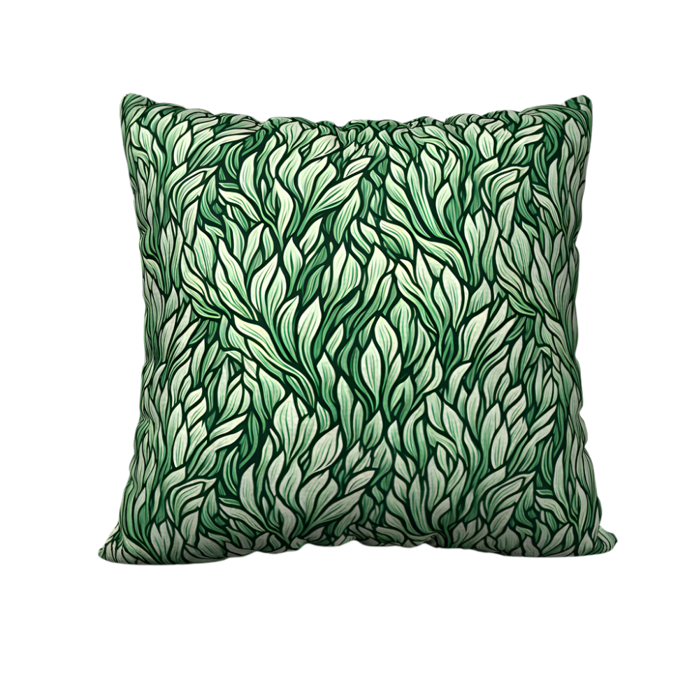 Throw pillow cover with a green seaweed pattern. Left Coast Supply