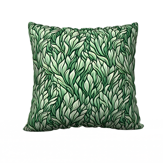 Throw pillow cover with a green seaweed pattern. Left Coast Supply