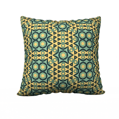 Green and yellow tropical tiki inspired pillow case. Left Coast Supply